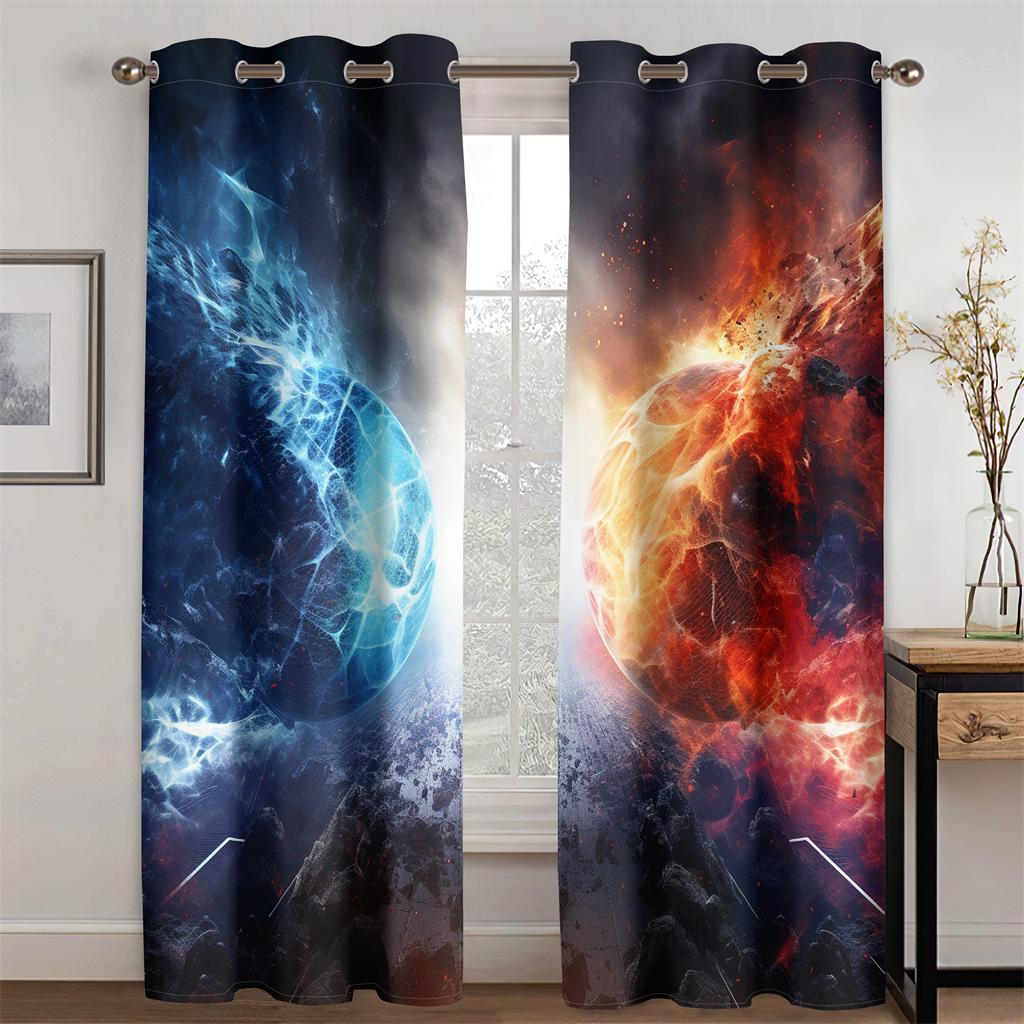 

3D Wonderful Soccer Curtains Red Blue Sci-fi Style Living Room Bedroom Kitchen Entertainment Sports Venue Decorative 2 pcs 50W130H(CM)X2PCS&Hook