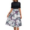 Women's Fashion Casual Belt Short Sleeve Round Neck Floral Elegant Temperament Dress