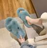 Fashion Fashion One Word Thick Fur Slippers Double Fur Slippers Casual Home Cotton Shoes for Women Flat Plush Cross Straps Slippers2024