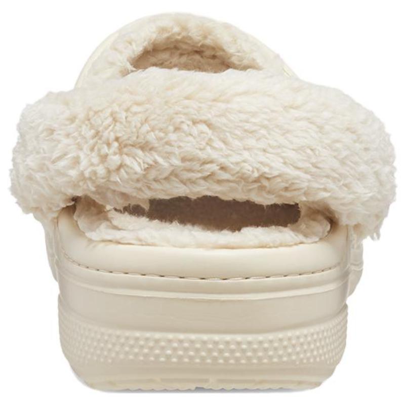 Crocs Baya Lined Fuzz Strap Clogs EVA Comfortable Everyday Sandals Unisex White Plush Part Non-Removable