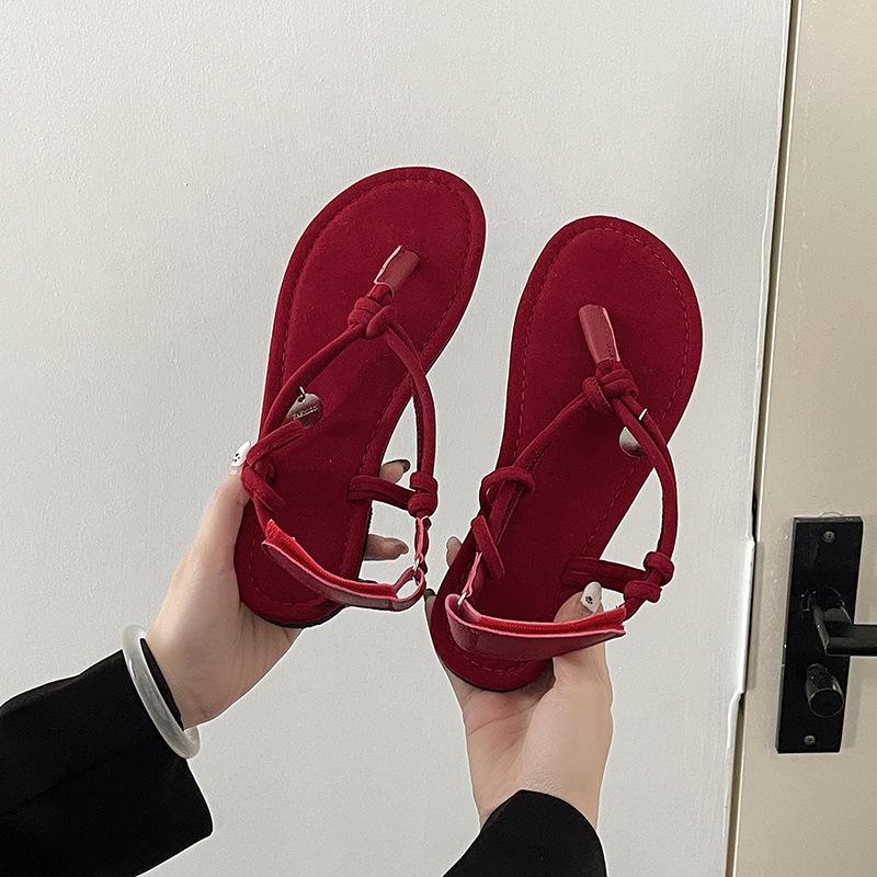 

Fashion temperament simple and versatile toe sandals women s 2025 summer new comfortable flip-flops sandals Roman shoes slippers 35 красный
