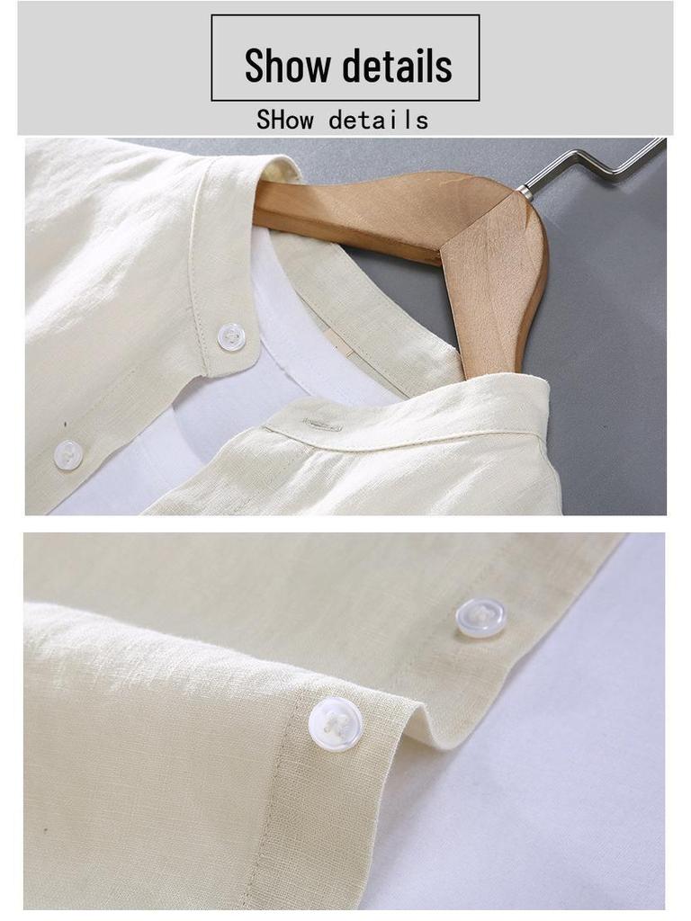 Pure Linen Men's Stand Collar Long Sleeve Shirt - National Style, Versatile, Trendy, Loose Fit