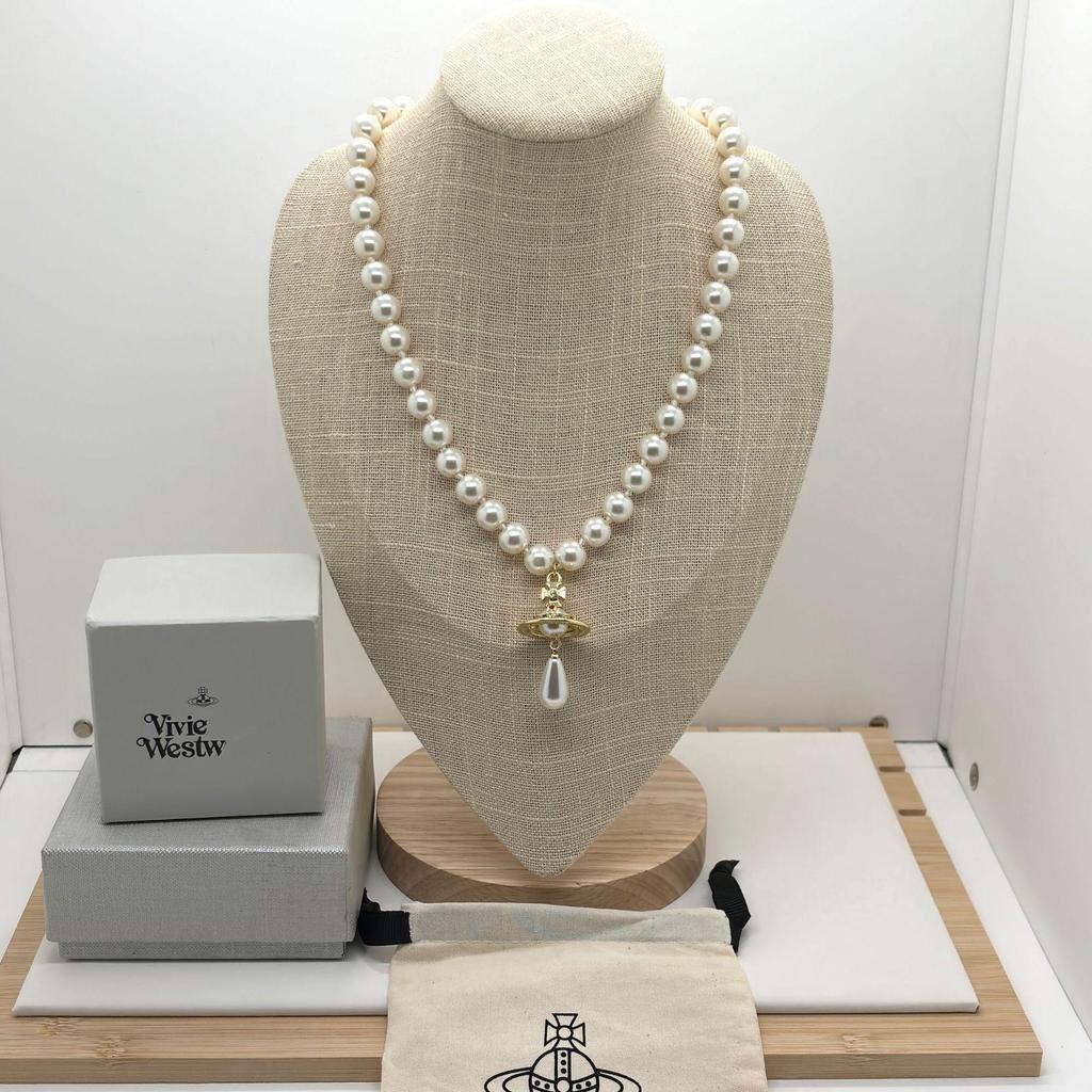 Vivienne High-End Three-Layer Pearl & Diamond Saturn Necklace for Women