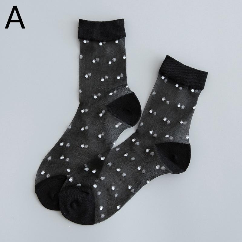 1Pair Transparent Short Sock Silk Elastic Hosiery Mesh Candy Color Polka Dot Ankle Socks Fashion