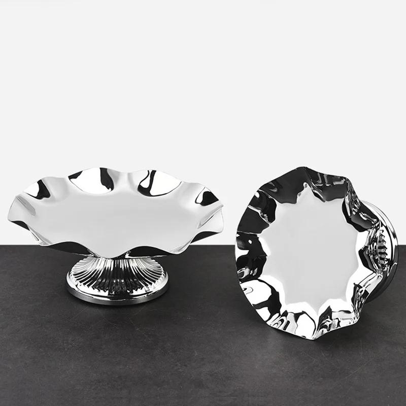304 Stainless Steel Tall Luxury Home Candy Snack Dish Metal Party Club Cake Fruit Storage Decoration Tray Cake Cookies Plate