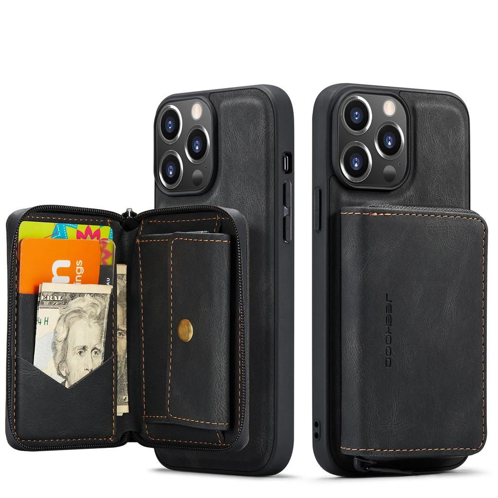 Retro odnímatelné kožené pouzdro pro IPhone 16 Pro Max 15 14 Plus 13 12 11 SE 2025 XS XR Peněženka Slot na karty Zipová kapsička Zadní kryt