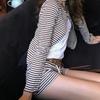 Korean Autumn Striped Two-Piece Set: Round Neck Button-Down Long Sleeve Top & Low Rise Shorts for Women