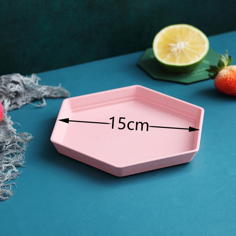 Wheat Straw Plate Household Creative Hexagonal Plate Fruit Plate Cute Small Vegetable Plate Japanese Platter Dining Table