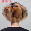 JERYAFUR Genuine Fox Fur Hats For Men Real Raccoon Fur Lei Feng Caps Russian Winter Men Ear Hat