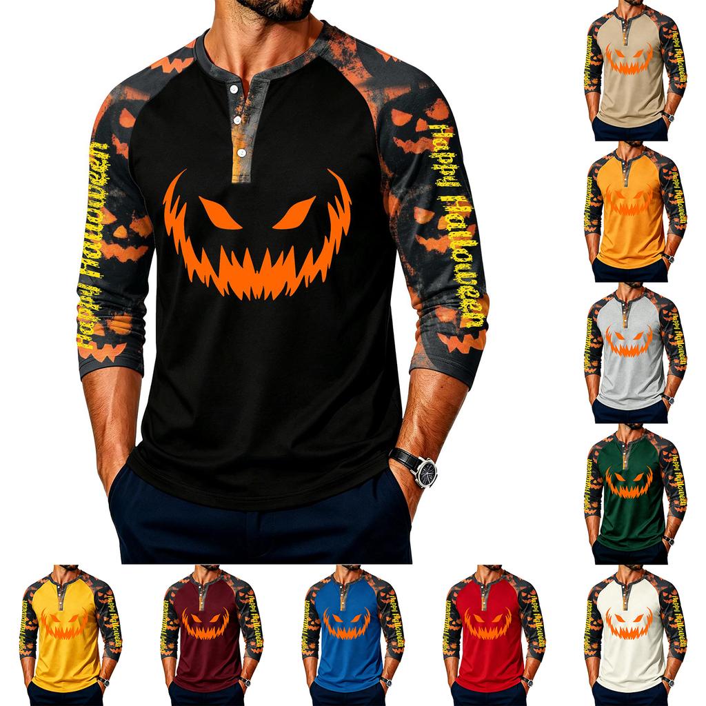 Men's Long Sleeve Shirt with Halloween Print for Holiday Parties and Casual Wear