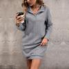 YYFS Women's Fashion Autumn Winter Solid Color Print Long Sleeve Stand-collar Sweaters Casual Dresses