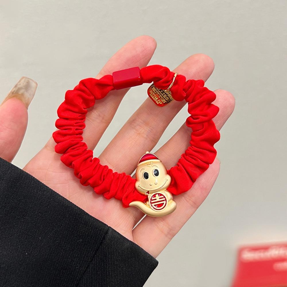 Rhinestone New Year Hair Rope Red Chinese Style Bracelet Elastic Snake Year Hair Ring  Girls