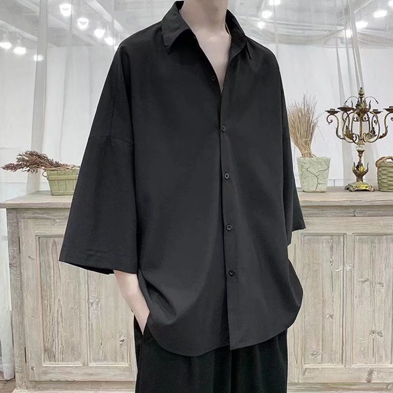 Weißes Herren Lazy Style Fünf-Punkt-Ärmel Eisseide Hängendes Hemd Sommer Gutaussehend Modemarke Locker Lässig Kurzarmjacke