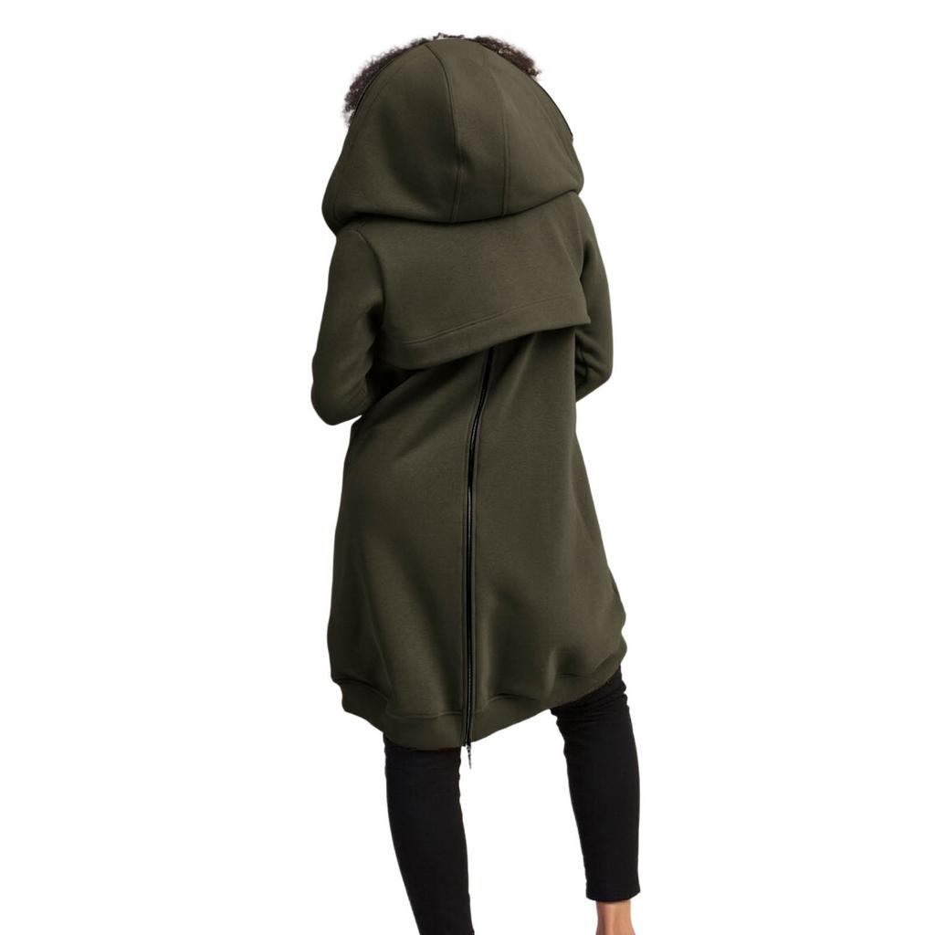 Dame Mote Ensfarget Hettegenser med Glidelås og Patchlommer