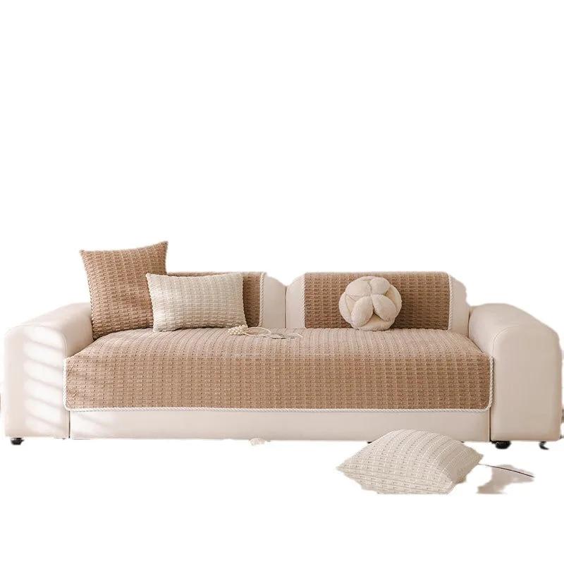 Edge-wrapped Solid Color Non-slip Sofa Cushion Winter Warm Anti-cat Scratch Sofa Cover New Cream Style Sofa Cushion