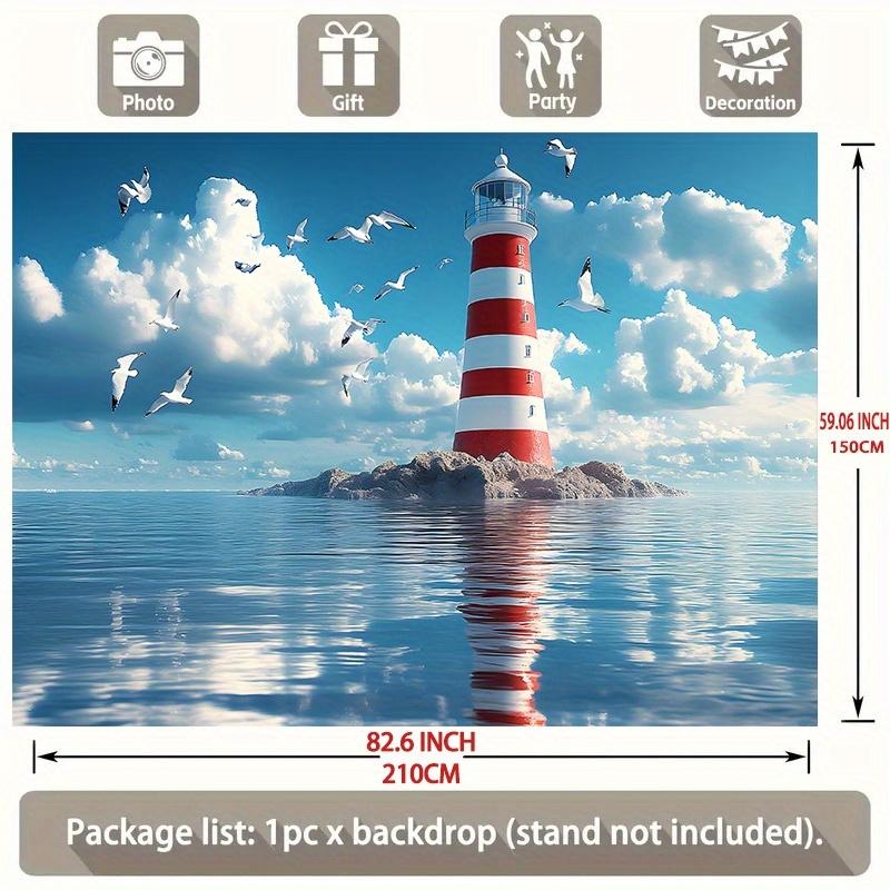1 piece, 2D flat banner featuring a lighthouse and seagull background, suitable for decorating various occasions, wsj