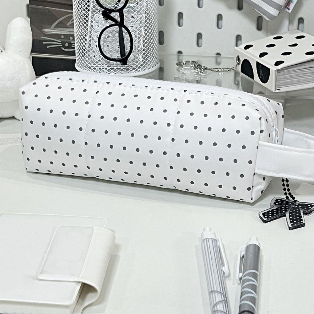 Zipper Design Pen Bag Polka Dot Pencil Case Portable Stationery Pouch  Gift