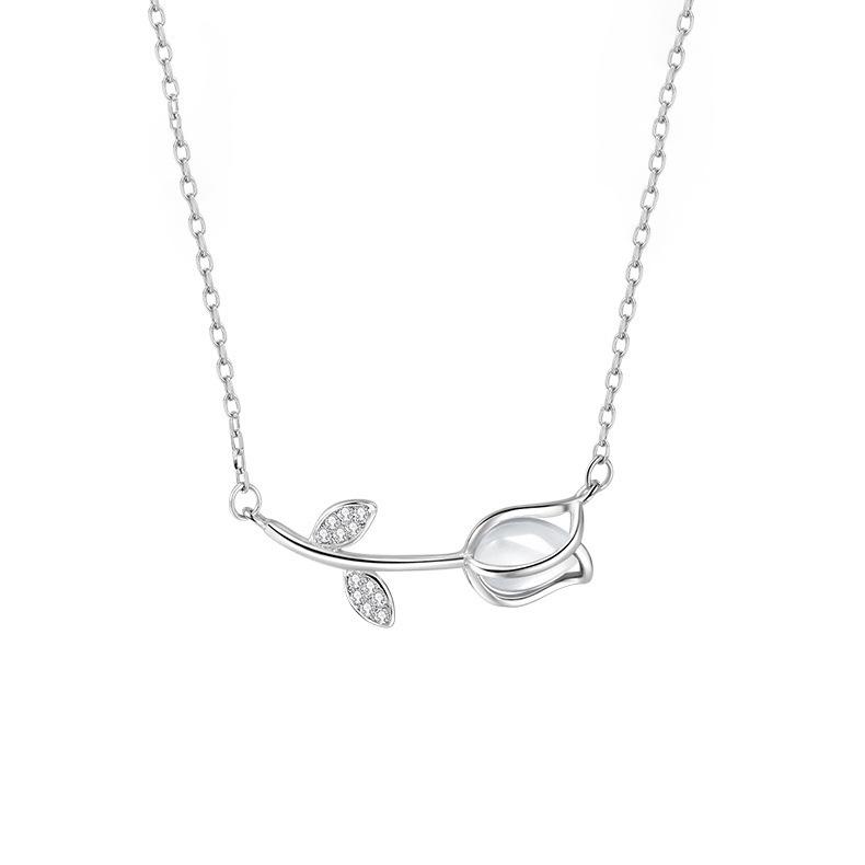925 Silver-Plated Tulip Necklace - Light Luxury Floral Clavicle Chain for Women