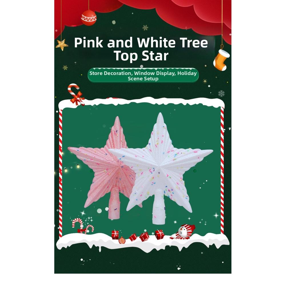 Weihnachtsbaum aus Kunststoff, 5-Punkt-Stern Ornament in Rosa & Weiß für festliche Heimdekoration, Leichtgewicht 20,5 x 19,5 cm
