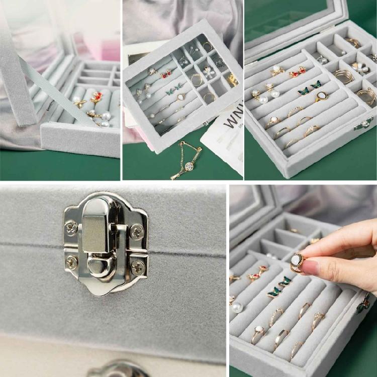 Dustproof Organizer for Earring Ring Necklace Velvet-Clear Lid Jewellery Holder