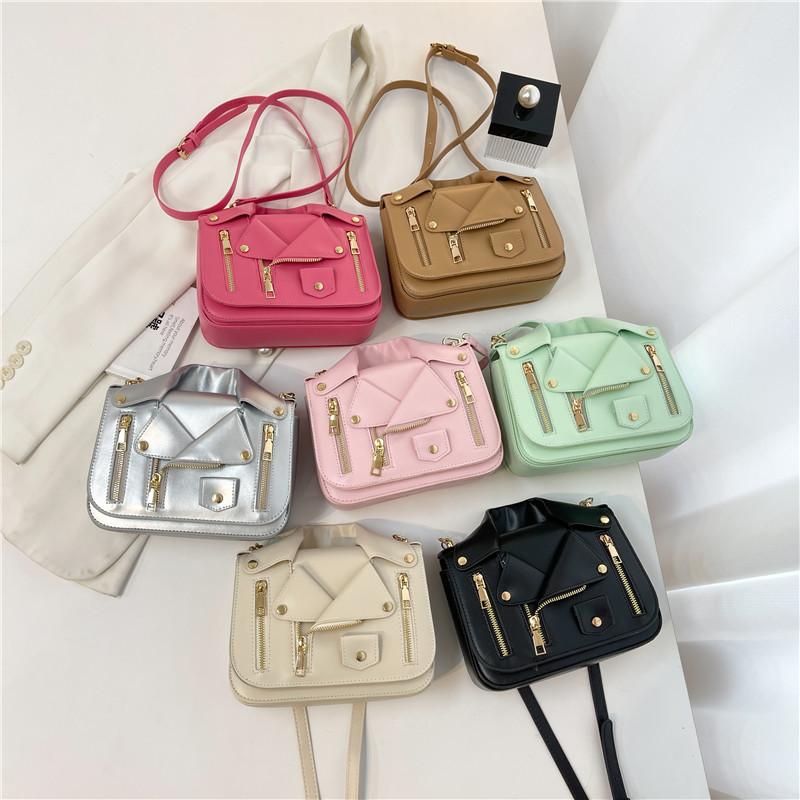Personalized Rivet Leather Jacket Bag 2025 New Korean Version Fashion Candy Color Foreign Style Women's Shoulder Small Square Bag Pu