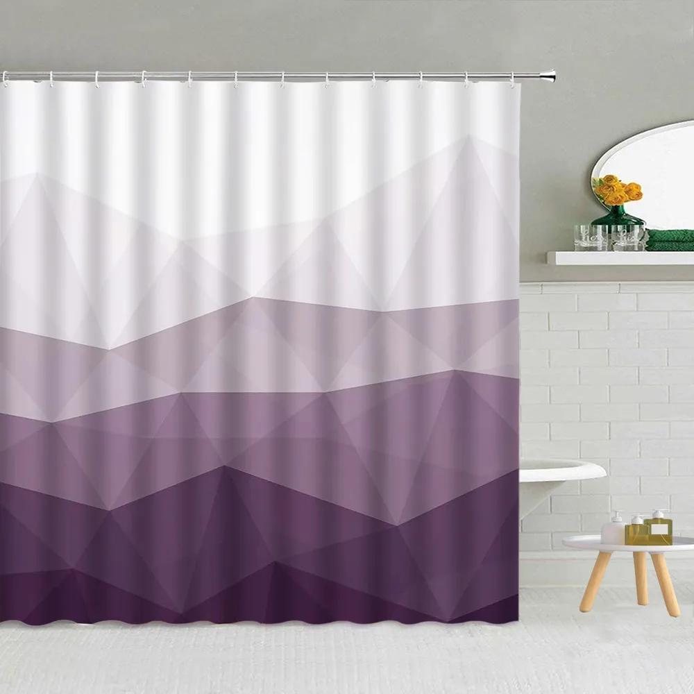Geometric Shower Curtain, Gradient Colour Rhombus Bright Mid Century Modern Abstract Art Navy Blue Purple Bathroom Decorative