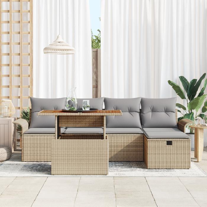 VidaXL Ensemble de canapé de jardin de 6 pièces avec coussins beige en rotin poly 3359906