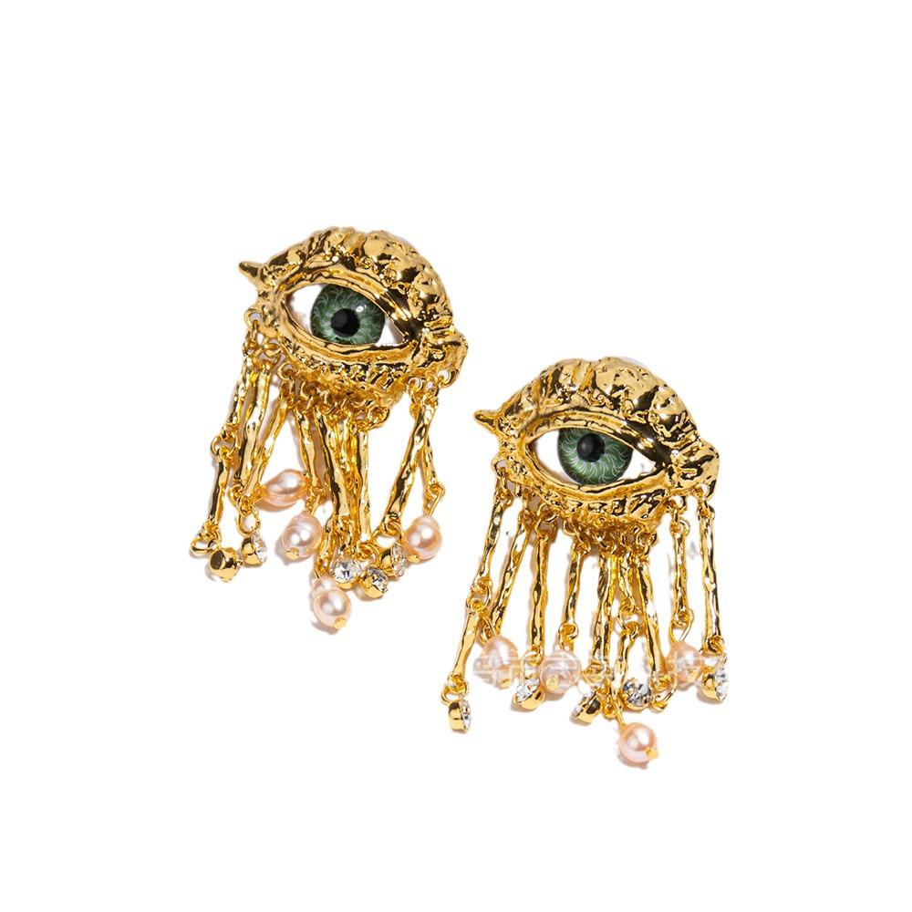 Ohrringe mit bösem Blick & Quasten-Ohrklemme Set