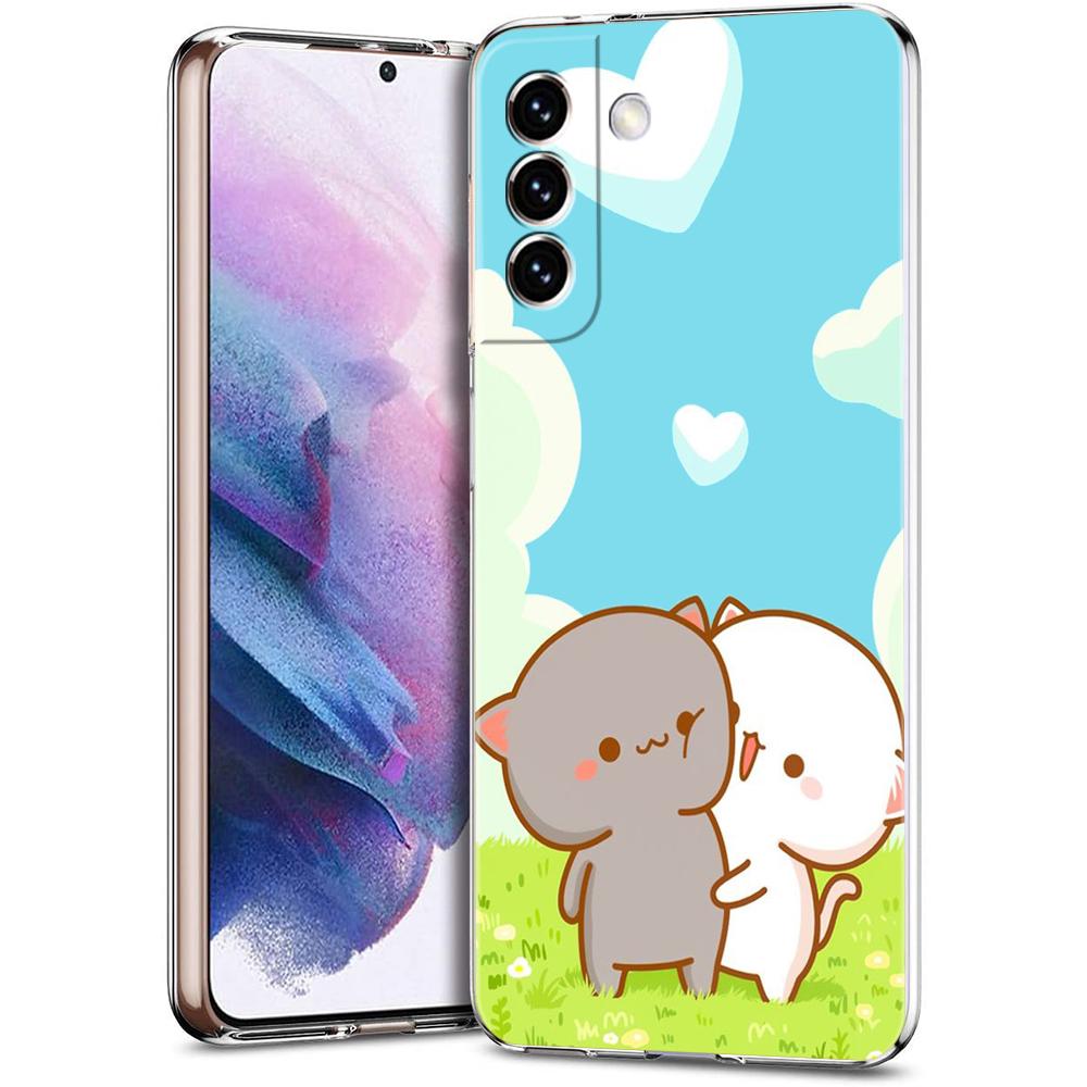 Cute Cartoon Cat Couple Phone Case For Samsung Galaxy S24 Ultra S23 FE S22 S20 S21 5G S10 S9 Plus S10E S8 Soft Clear Cover