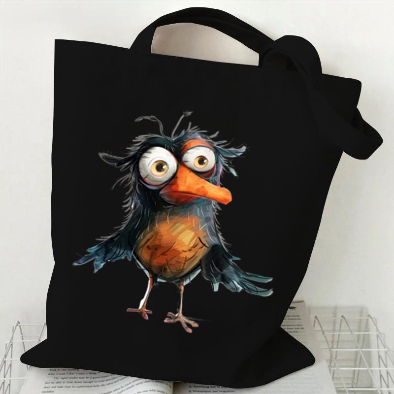 

Сумка через плече з принтом акварельних тварин і птахів. Жіноча модна полотняна сумка з мультфільмом Сова. Веселі аніме. Пташка. Жіночі сумочки Harajuku