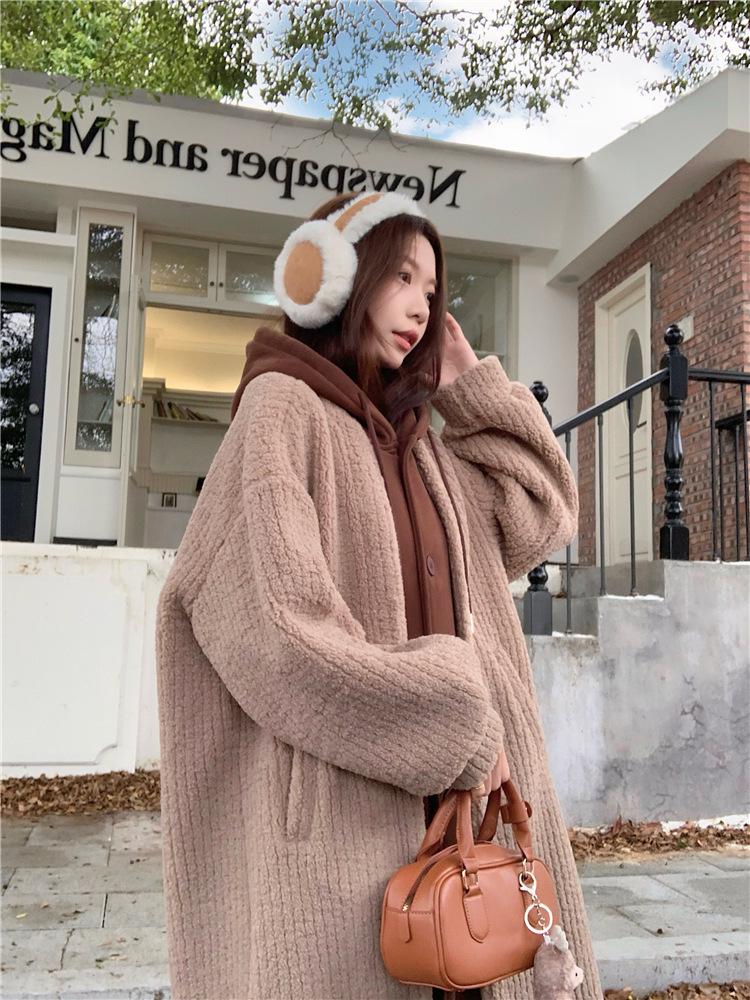 Women's Faux Two-Piece Hooded Lamb Wool Coat - Thick, Stylish Korean Winter Long Coat