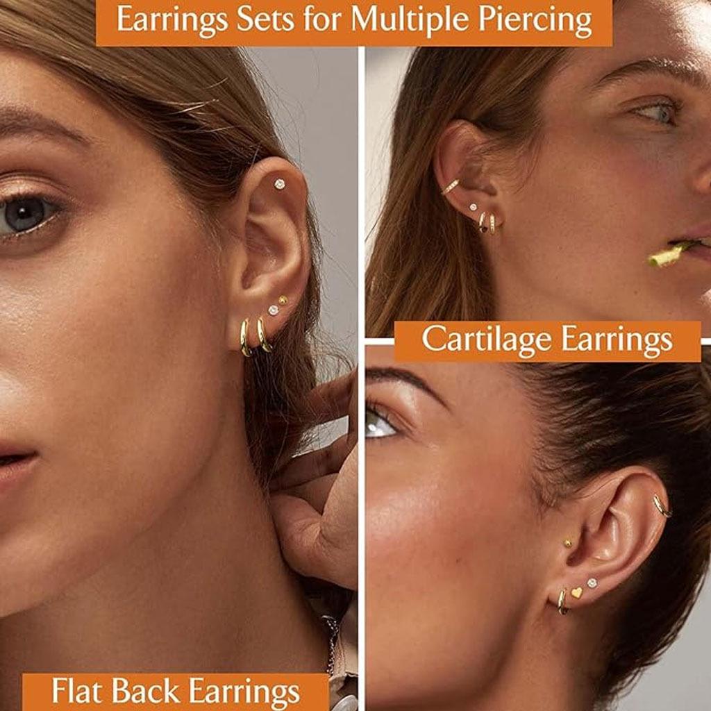 Stainless Steel European-American Style Stud & Hoop Earring Set