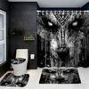 Animal Abstract Patterns Black Whit Shower Curtain Bath Sets Waterproof Non-Slip Bathroom Rug Toilet U With 12 Hooks Home Deco