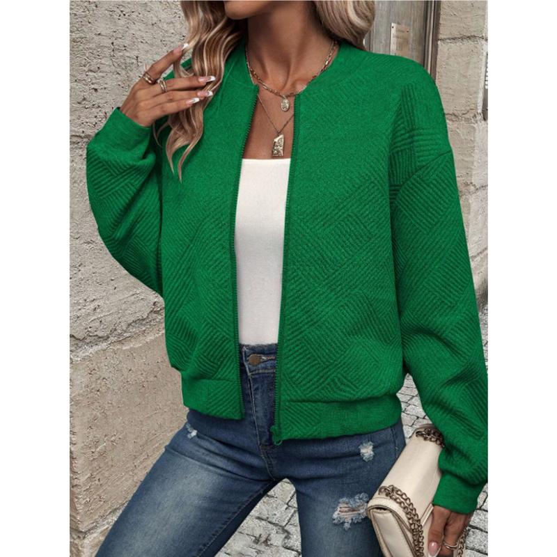 Casual Basics Plain Color Ocket Loose Outwear Coat Female Long Sleeve Zip Up Sweatshirts Jackets Full Zipper Lightweight Jacket
