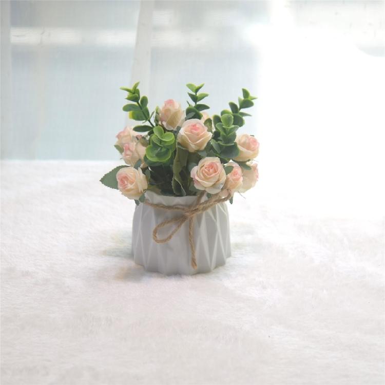 Elegant Artificial Rose Flowers with Small Vase Faux Florals Potted Plant for Indoor Desktop Decoration and Gift Giving