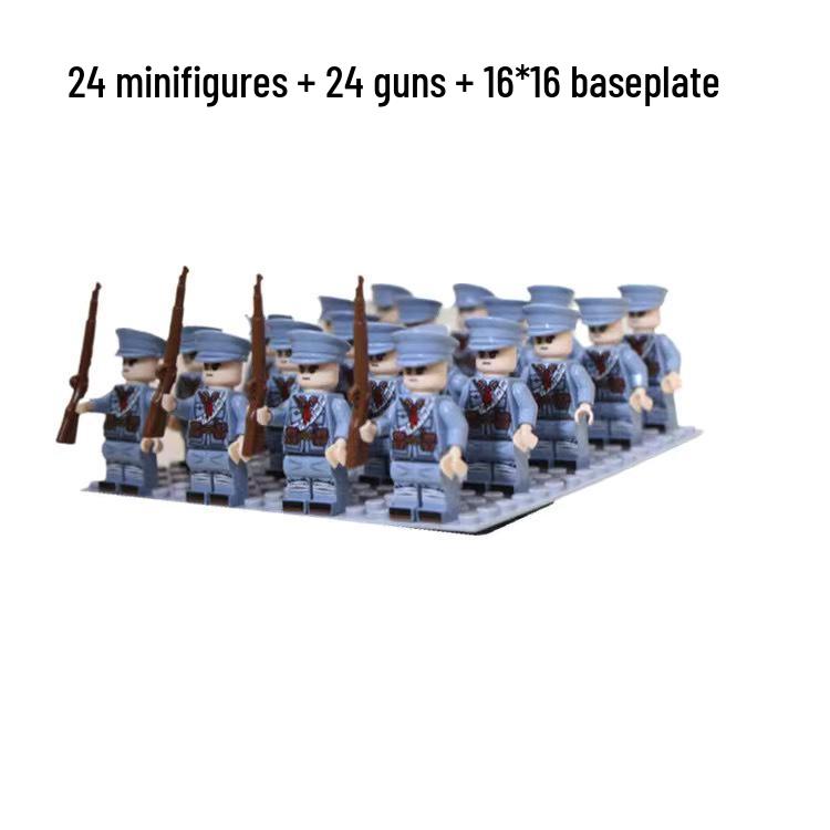 World War II Military Minifigure Building Blocks: German, American, French, Soviet Soldiers with Weapons - Assembly Toys.