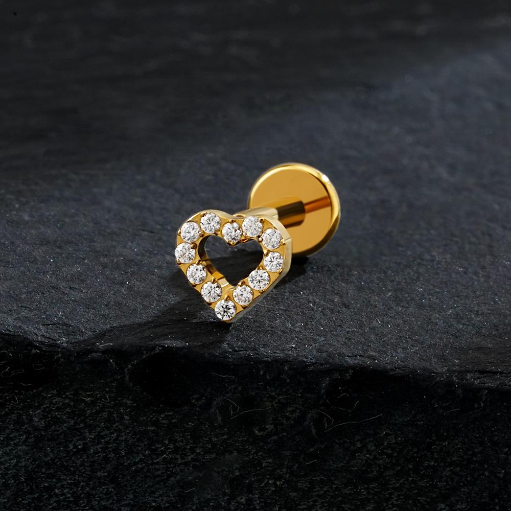 Right Grand ASTM F136 Titanium Mini Heart Cartilage Earring 16G Dainty Flat Back Labret Stud Tragus Helix Piercing Jewelry