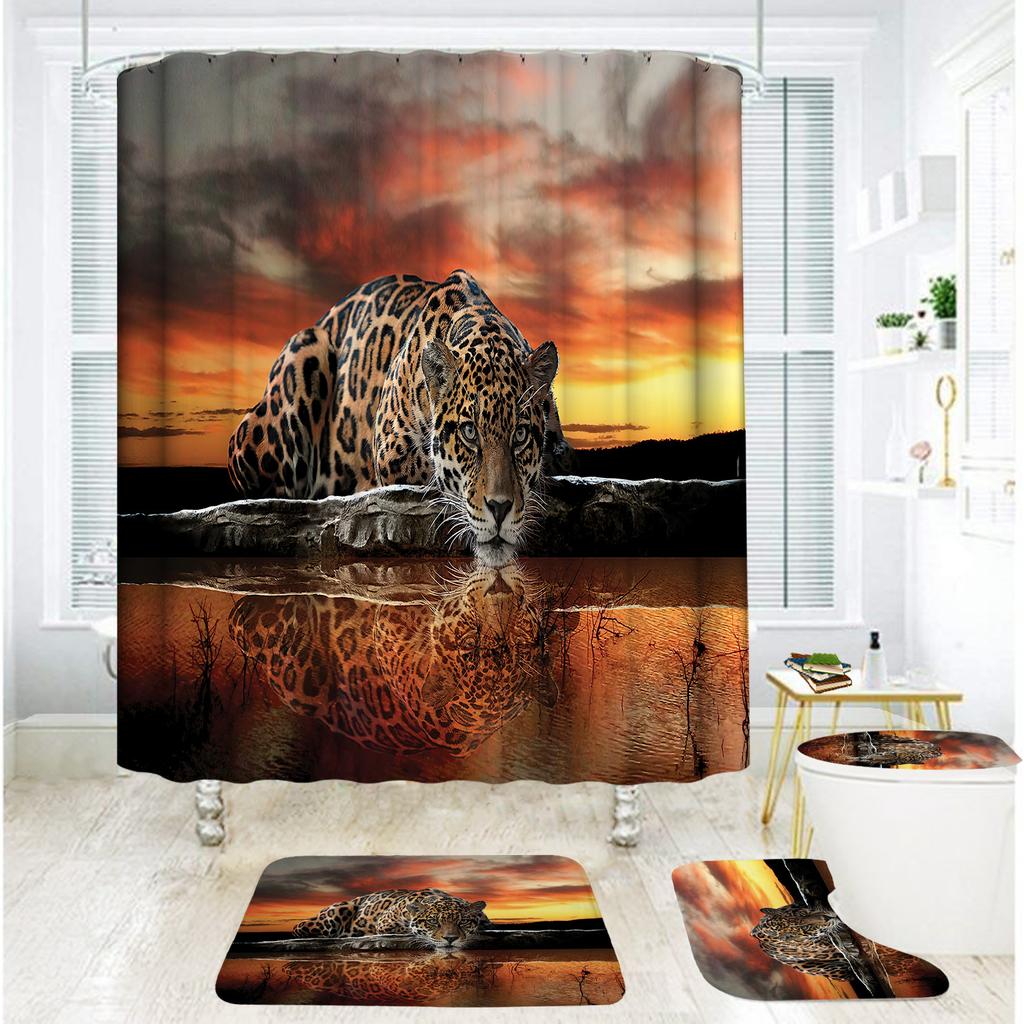 Bathroom Shower Curtain Four-Piece Digital Printing African Animal Waterproof Shower Curtain Shower Curtain Partition Curtain Bath Mat