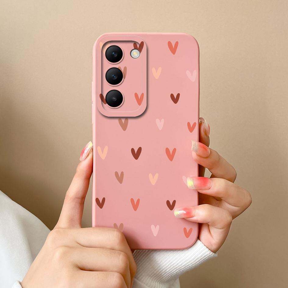 For Vivo Y100 (IDN) Y200e T3 V30 SE V30e V40 Pro Lite Phone Case Covers Lens Protection Soft Silicone Luxury Love Heart Pattern Housing For Vivo Shell