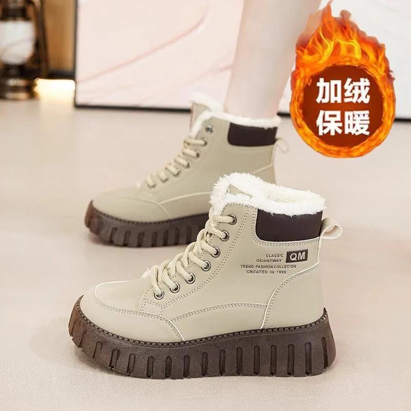 2025 autumn and winter new versatile velvet cotton shoes women's shoes British style Martin women's boots short boots platform snow boots