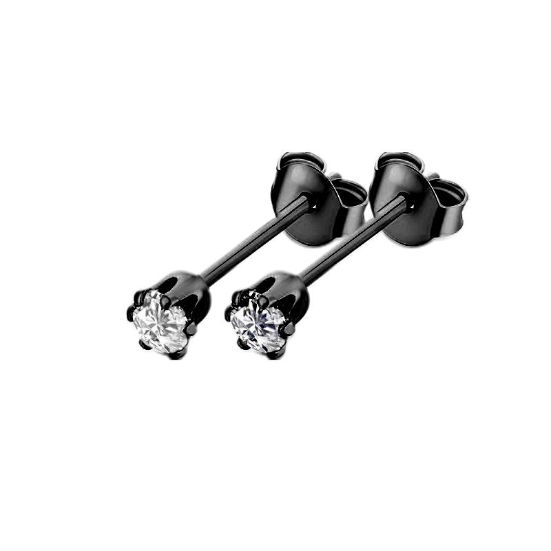 1 Pairs of Earrings Stainless Steel Multiple Black Simple Ear Studs for Men Women Punk Style CZ Round Earring Fashion Jewelry