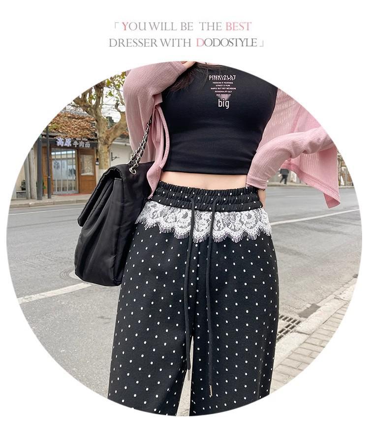 Women's High-Waist Polka Dot Lace Patchwork Wide-Leg Pants - Spring 2025 Collection