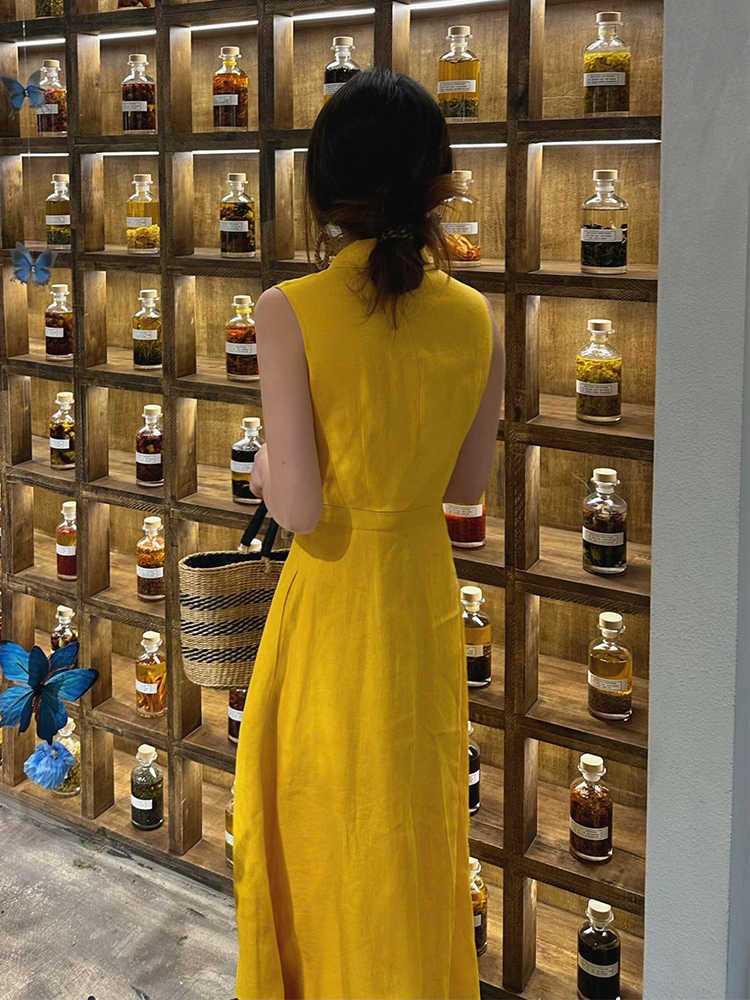 Plus Size Yellow Sleeveless Dress for Women - Summer Vacation Elegant Style