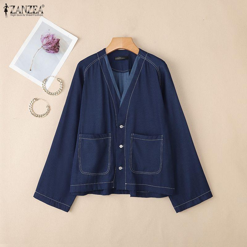 ZANZEA Women Casual V-Neck Loose Long Sleeve Blouse