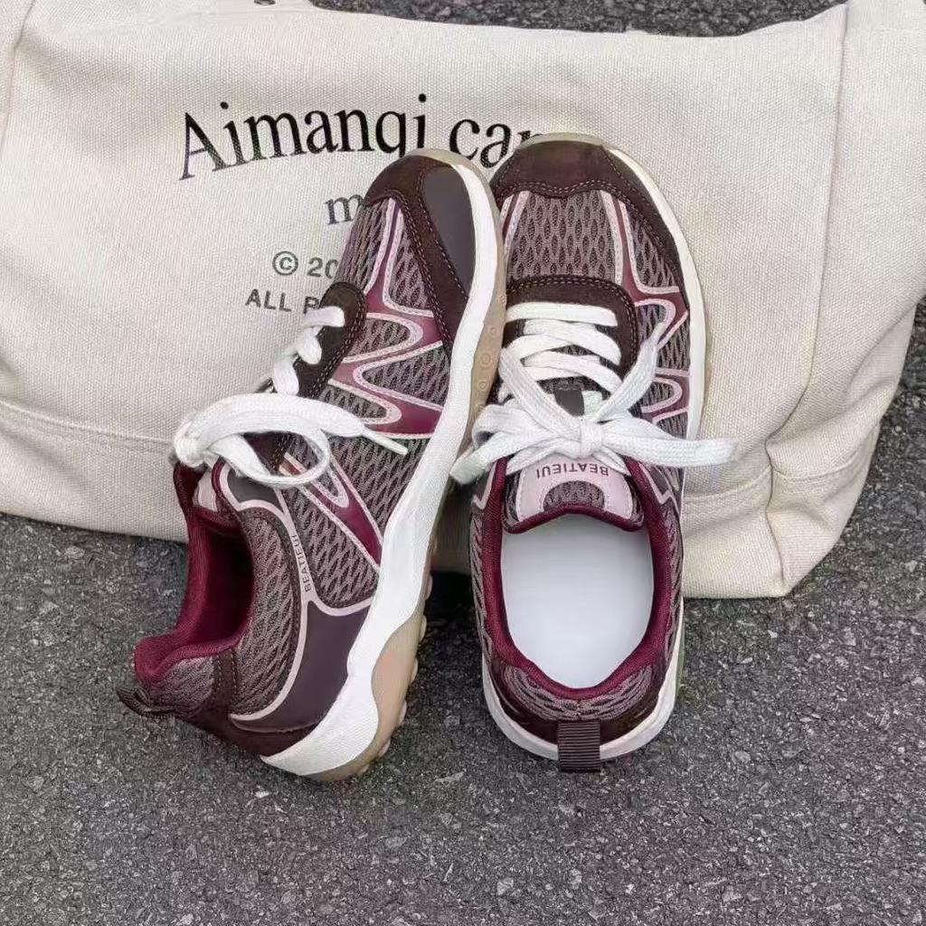 New Sports Dexun Shoes Women's 2025 Summer Mesh Breathable Platform Shoes Genuine Leather Forrest Gump Shoes Casual Dad Shoes Women