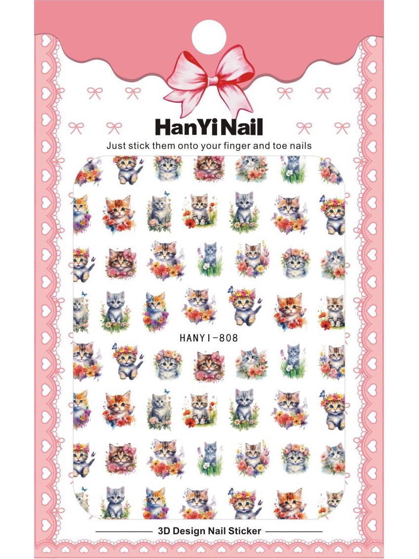 

2025 милые наклейки для ногтей с изображением кошек и животных