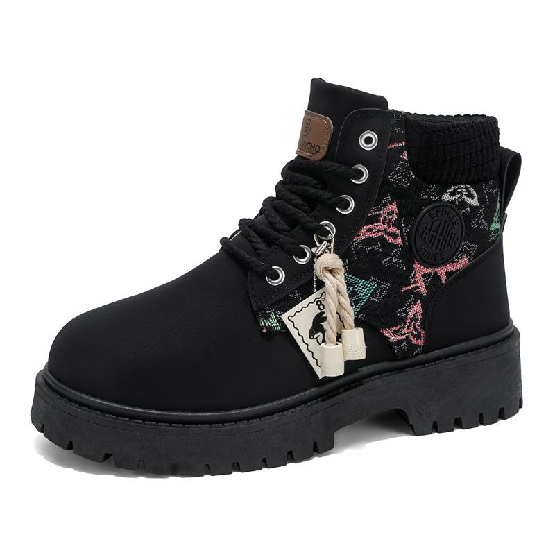 

Martin boots men s autumn high-top American tooling short boots youth outdoor sports locomotive riding black boots men 44 чёрный