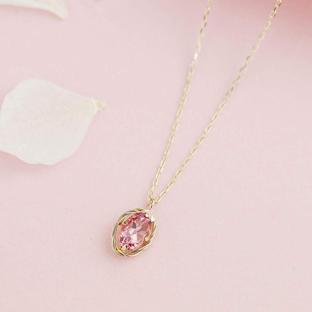 10K Yellow Gold K10 Yellow Gold Pink Tourmaline Necklace [L&CO.] 63-7854