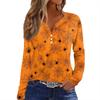 Women's T Shirt Tee HAlloween Print Button Long Sleeve Daily Weekend Fashion Basic V- Neck Regular Top