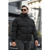 Concealable Hooded Men's Puffer Nubuck Leather Coat